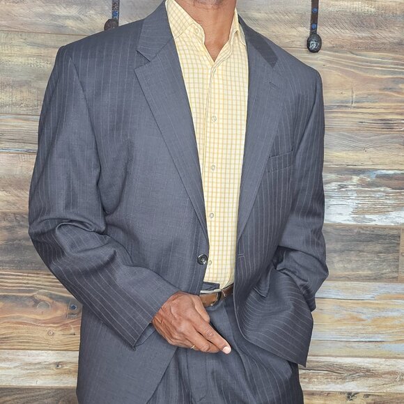 Ralph Lauren 100% Wool Gray Striped Made in Canada Suit 46R X 38W - Picture 4 of 13